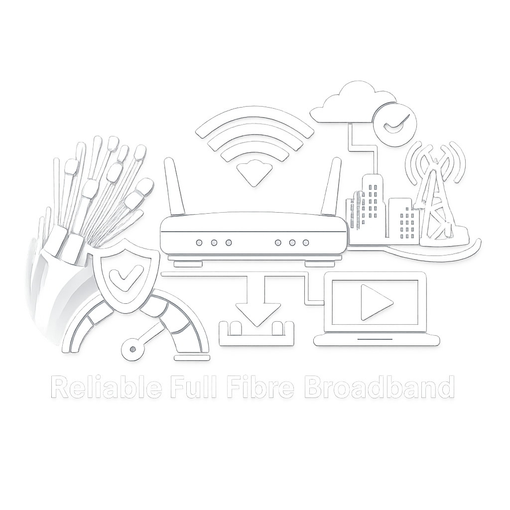 An white image with a transparent background representing reliable full fibre broadband