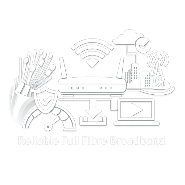 An white image with a transparent background representing reliable full fibre broadband