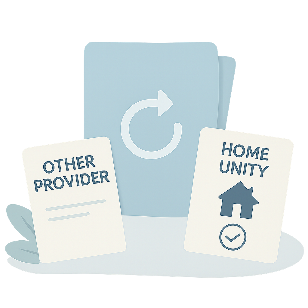 Create a transparent background image that represents a user changing from another internet provider to Home Unity easily Avoid using people and make-1