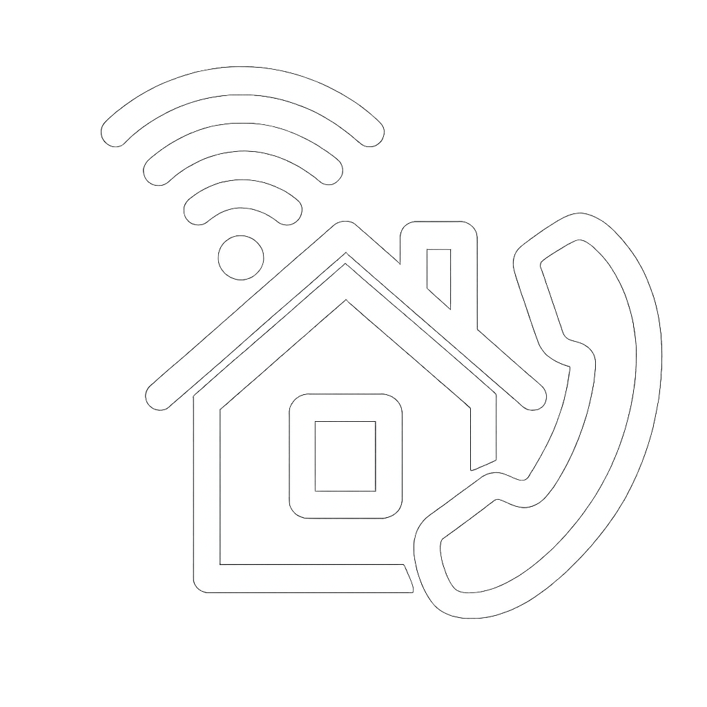 Create a white image with a transparent background that represents broadband and home phone