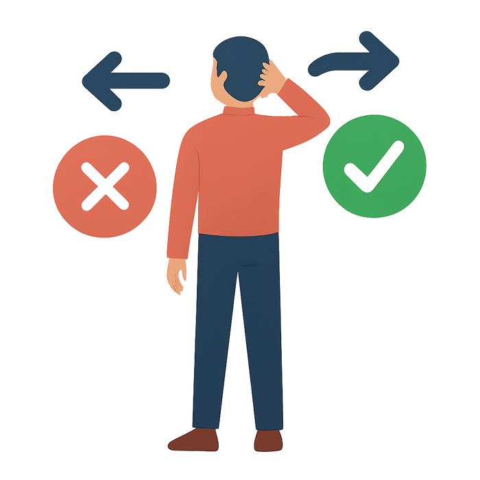 Create an image with a transparent background that represents making the right choice