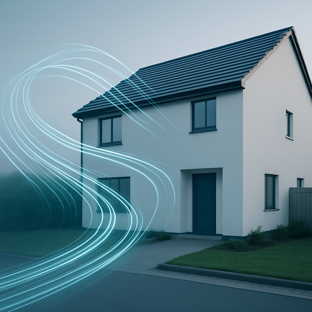 photographic A clean modern photo representing ultrafast full fibre broadband Subtle abstract fibreoptic lines flowing smoothly into a modern UK home-1