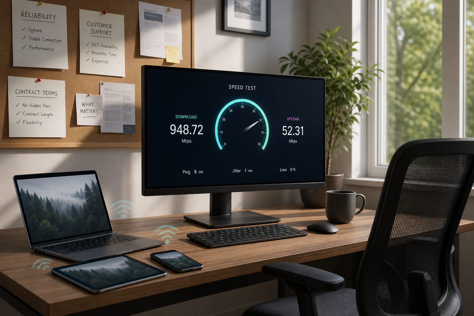 Broadband speed results on a pc