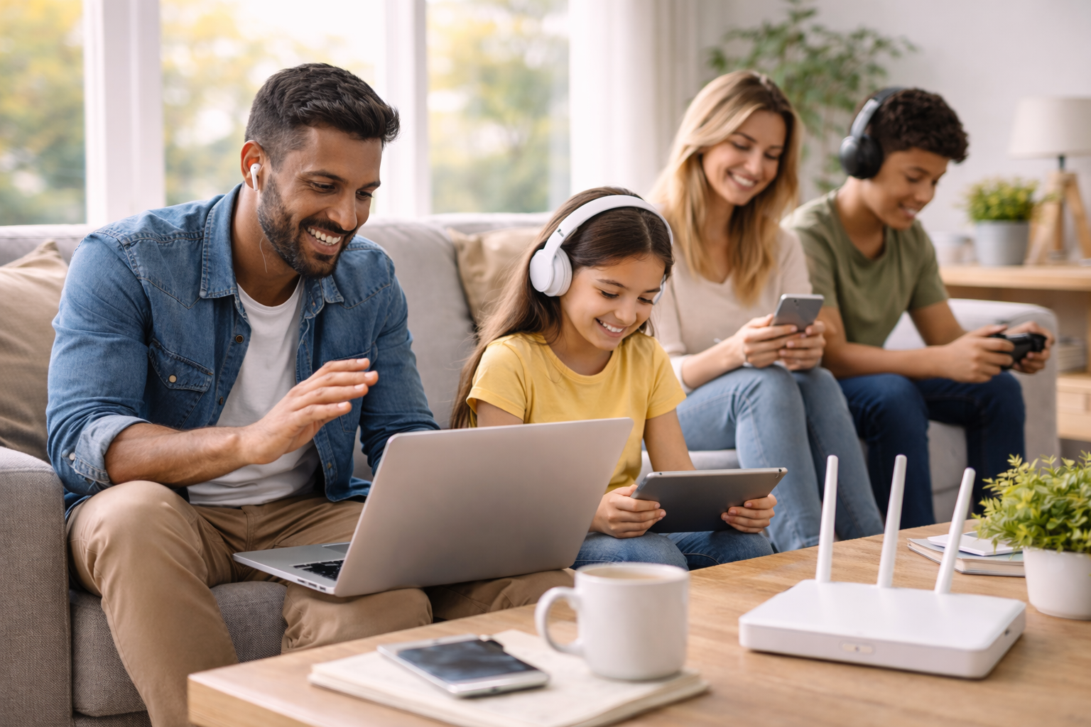 Family using internet